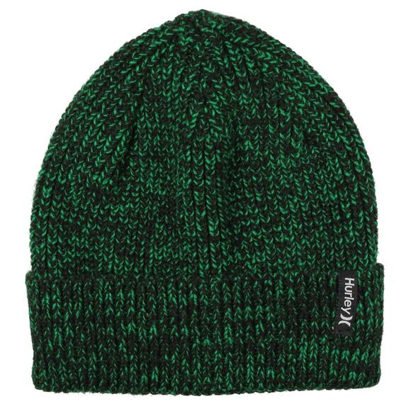 Hurley Knit Beanie Max Cuff Heather Black Green Skullcap Ribbed One Size NEW - Picture 1 of 3
